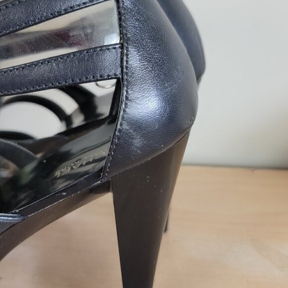 Michael Kors Berkley T Strap Black Leather PVC Front Zip Zipper Sandals Heels - Picture 7 of 16
